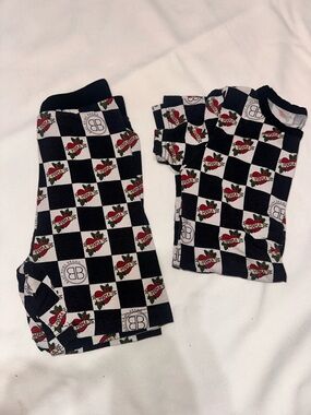 Black & White Checkered Kids Matching Set with Red Heart Accent